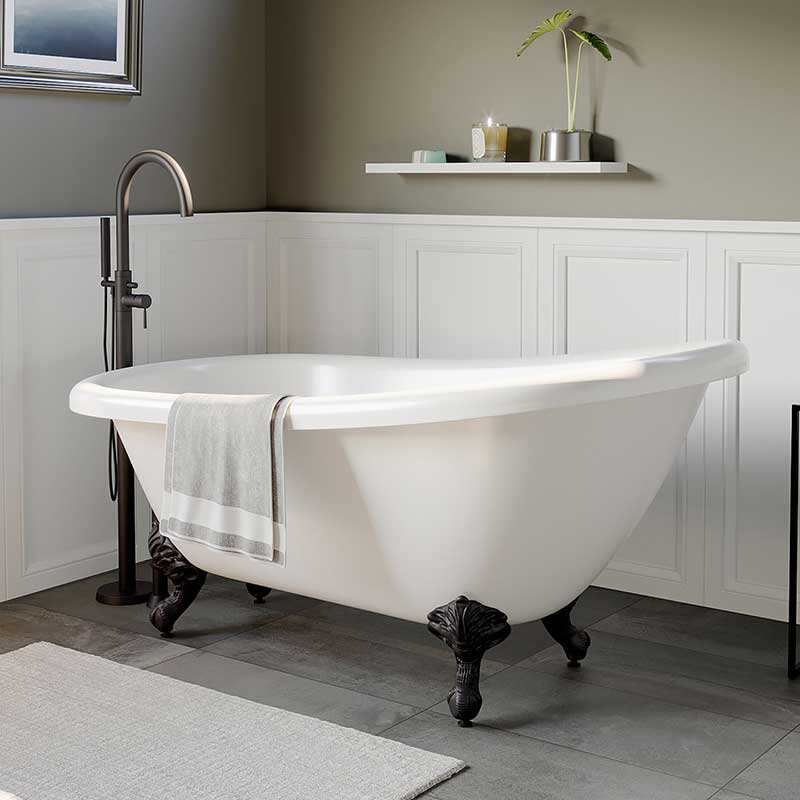 Cambridge Plumbing Acrylic Slipper Bathtub 61" X 28" with No Faucet Drillings and Oil Rubbed Bronze Feet