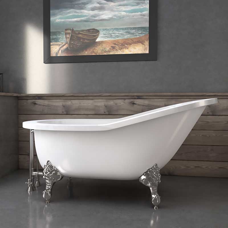 Cambridge Plumbing 61" Extra wide Acrylic Slipper tub with no faucet holes and Brushed Nickel claw feet