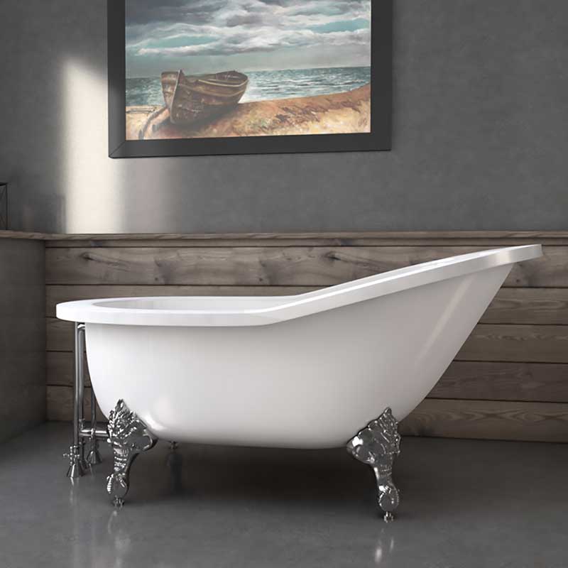 Cambridge Plumbing 61" Extra wide Acrylic Slipper tub with no faucet holes and Polished Chrome claw feet