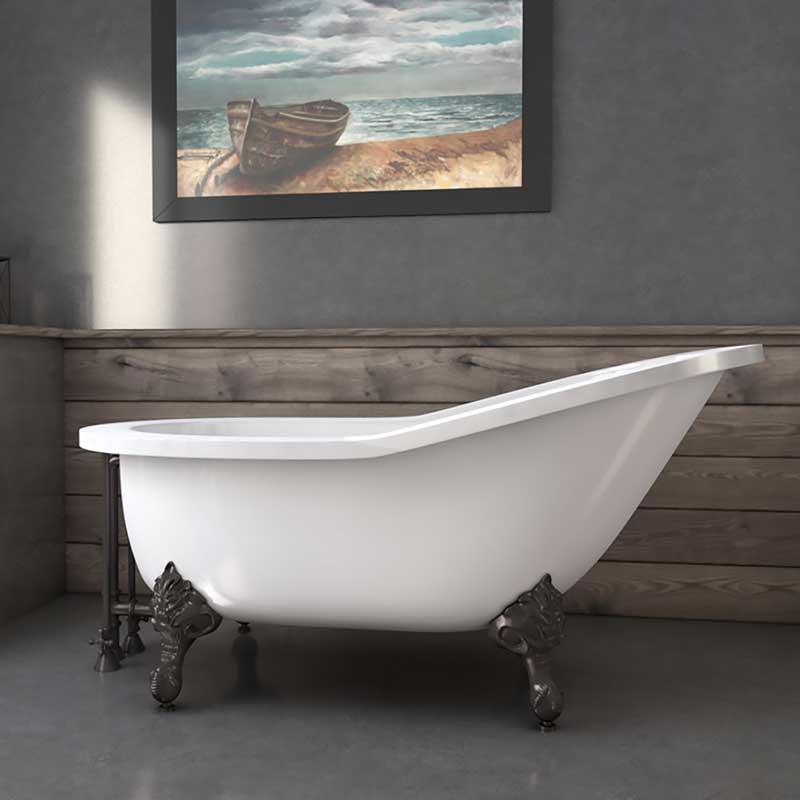 Cambridge Plumbing 61" Extra wide Acrylic Slipper tub with no faucet holes and Oil Rubbed Bronze claw feet