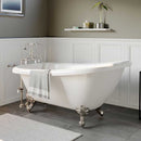 Cambridge Plumbing Acrylic Slipper Bathtub 67" X 28" with no Faucet Drillings and Complete Brushed Nickel Plumbing Package