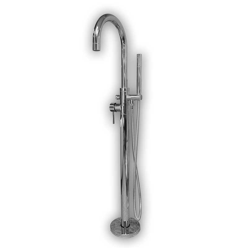 Cambridge Plumbing Modern Freestanding Tub Filler Faucet with Shower Wand-Polished Chrome