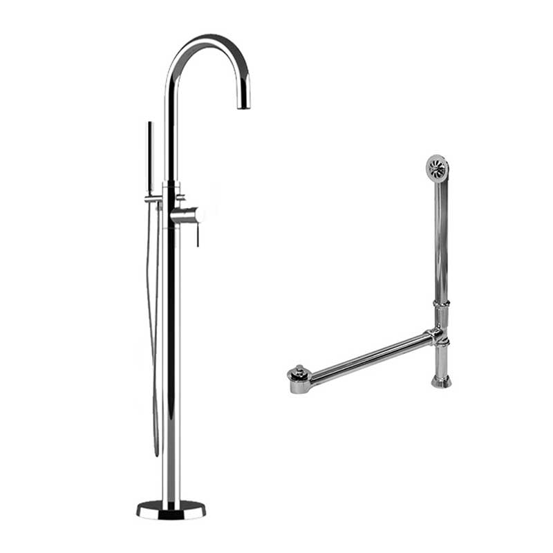 Cambridge Plumbing Complete Plumbing Package for Free Standing Tubs With No Faucet Holes. Modern Gooseneck Style Faucet With Hand Held Wand Shower and Supply Lines plus Drain and Overflow Assembly in Brushed Nickel.