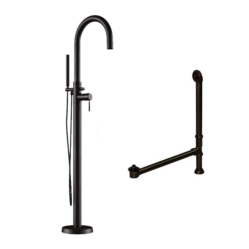 Cambridge Plumbing Complete Plumbing Package for Free Standing Tubs With No Faucet Holes. Modern Gooseneck Style Faucet With Hand Held Wand Shower and Supply Lines plus Drain and Overflow Assembly. Oil Rubbed Bronze Finish.