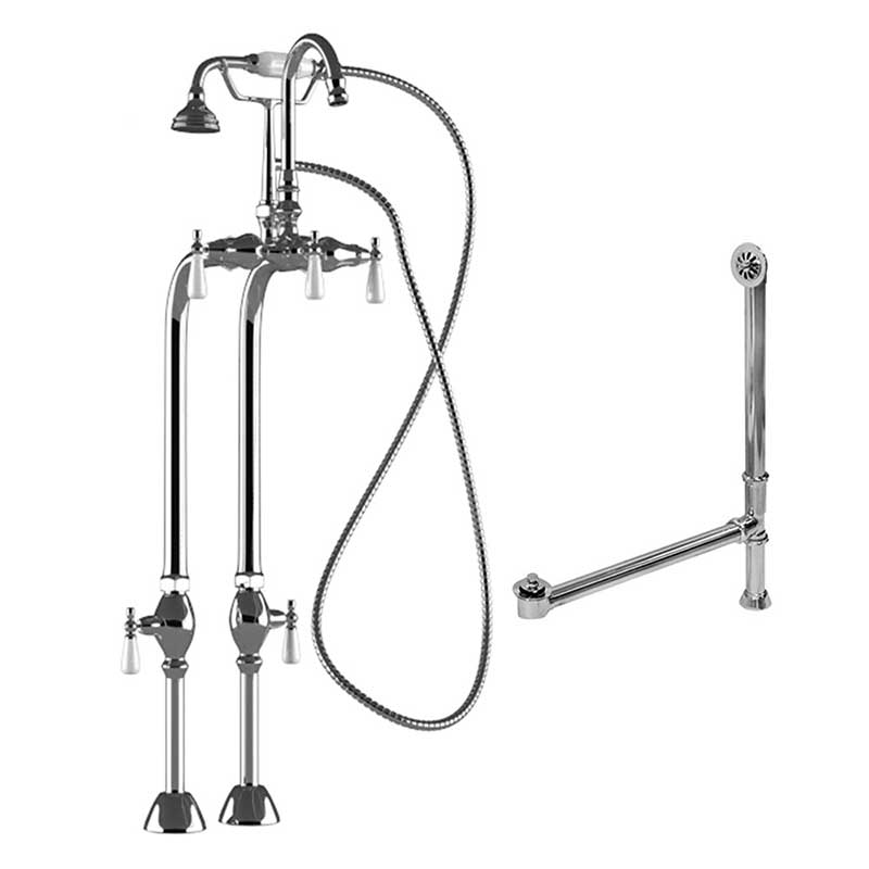 Cambridge Plumbing Complete Free Standing Plumbing Package for Clawfoot Tub Includes Free Standing Supply Lines, Faucet and drain assembly. Polished Chrome.