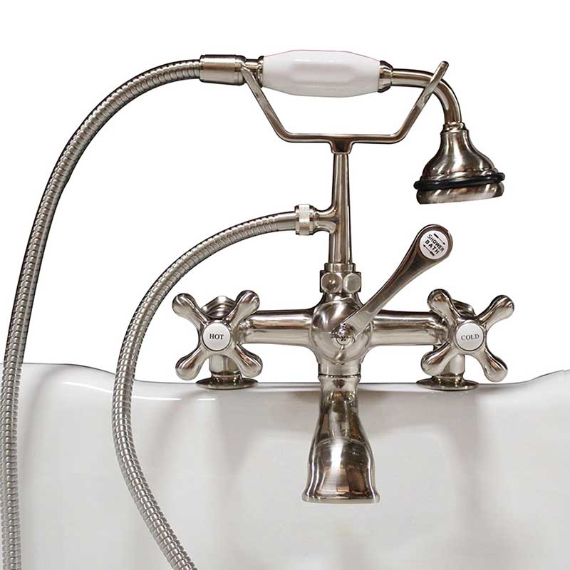 Cambridge Plumbing Clawfoot Tub Deck Mount Brass Faucet with Hand Held Shower-Brushed Nickel