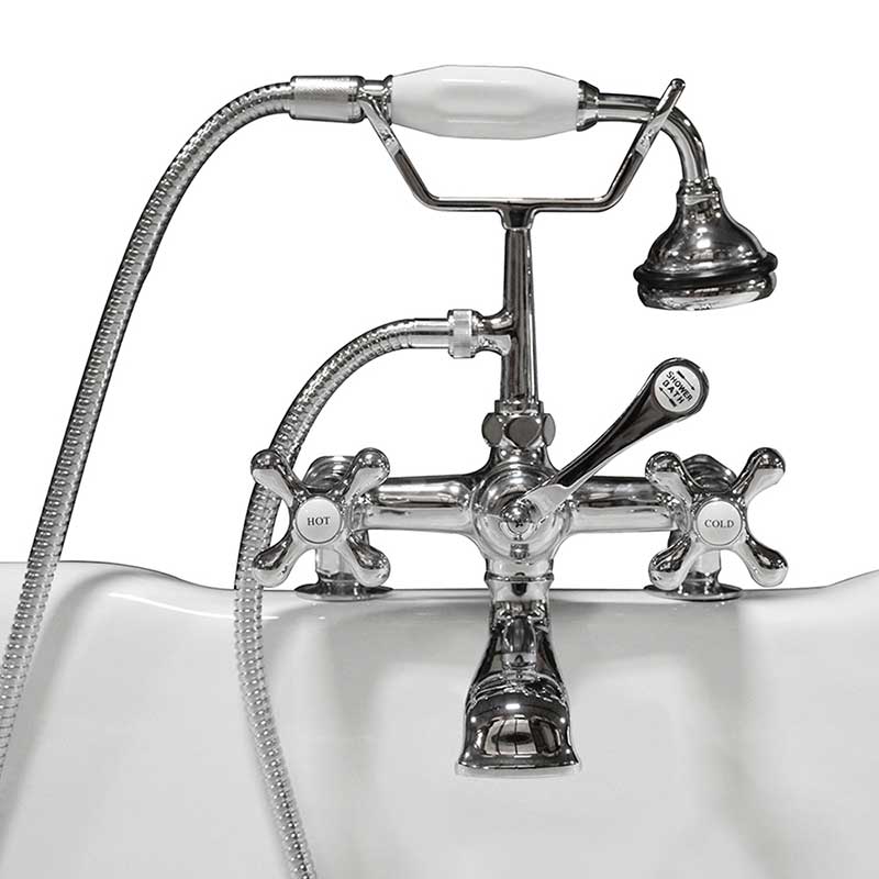 Cambridge Plumbing Clawfoot Tub Deck Mount Brass Faucet with Hand Held Shower-Polished Chrome