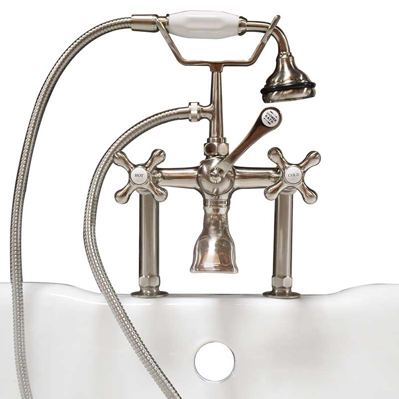Cambridge Plumbing Clawfoot Tub 6" Deck Mount Brass Faucet with Hand Held Shower- Brushed Nickel