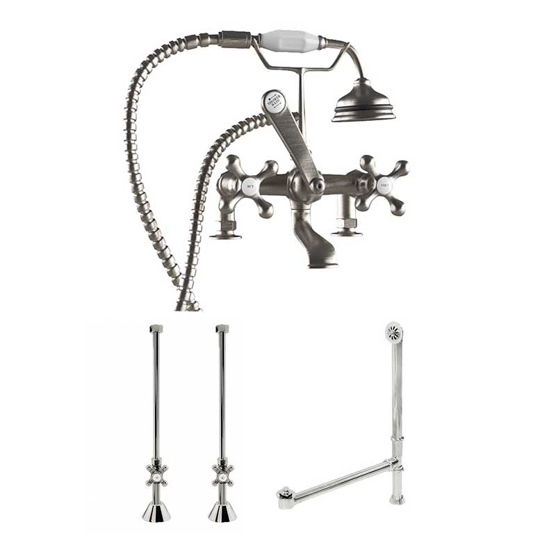 Cambridge Plumbing Complete Plumbing Package for Deck Mount Claw Foot Tub. Classic Telephone Style Faucet With 2 Inch Deck Risers, Supply Lines With Shut Off valves, Drain Assembly. Brushed Nickel.