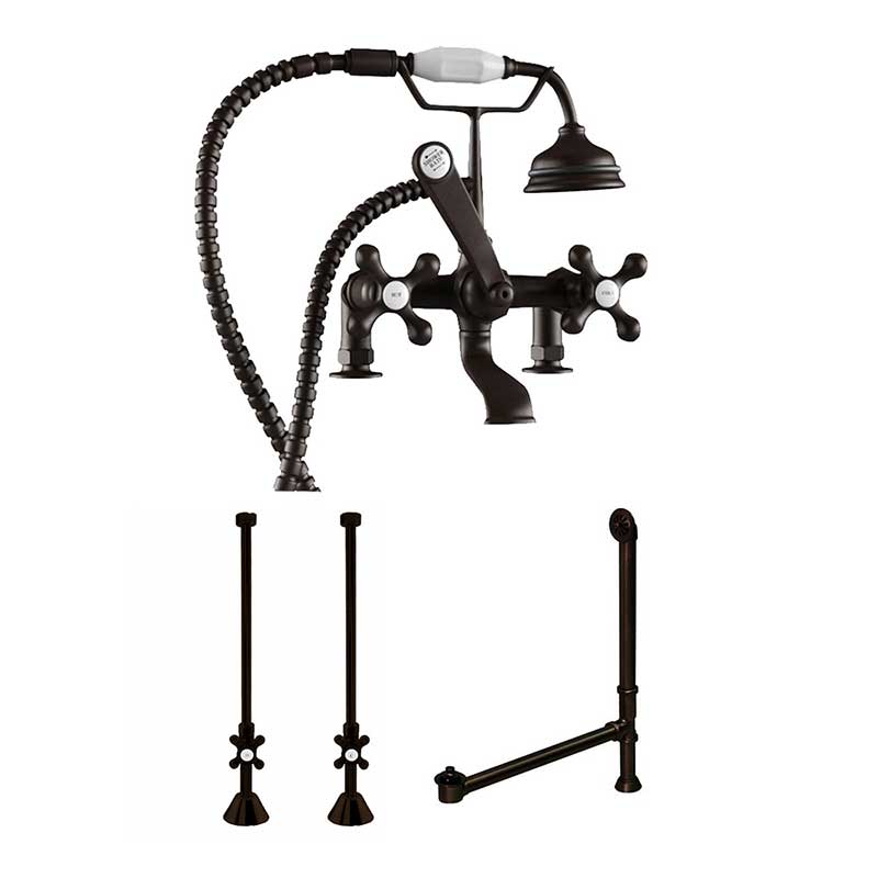 Cambridge Plumbing Complete Plumbing Package for Deck Mount Claw Foot Tub. Classic Telephone Style Faucet With 2 Inch Deck Risers, Supply Lines With Shut Off valves, Drain Assembly. Oil Rubbed Bronze