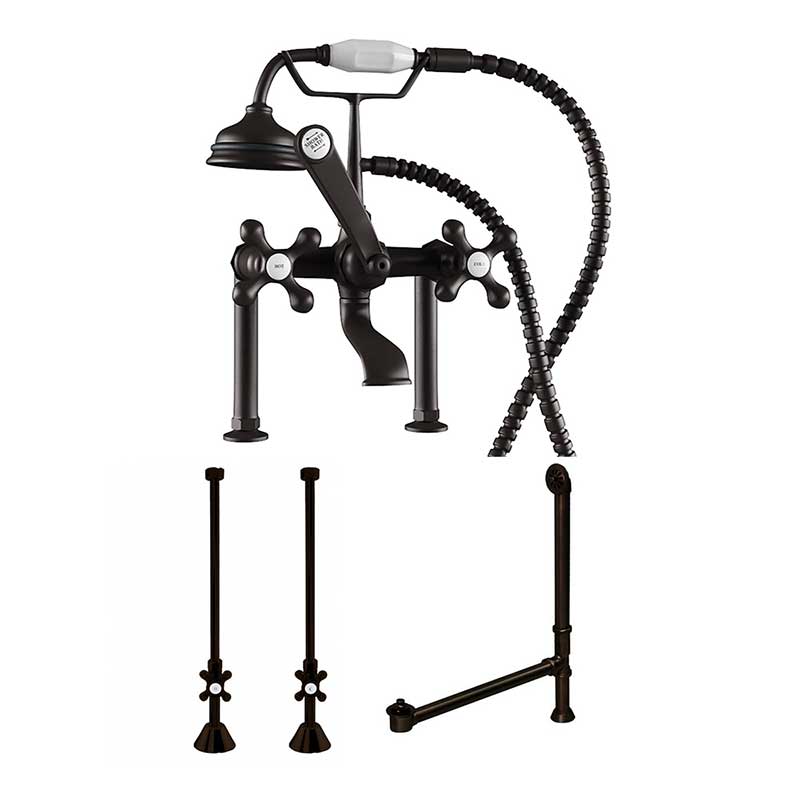 Cambridge Plumbing Complete Plumbing Package for Deck Mount Claw Foot Tub. Classic Telephone Style Faucet With 6 Inch Deck Risers, Supply Lines With Shut Off valves, Drain Assembly. Oil Rubbed Bronze