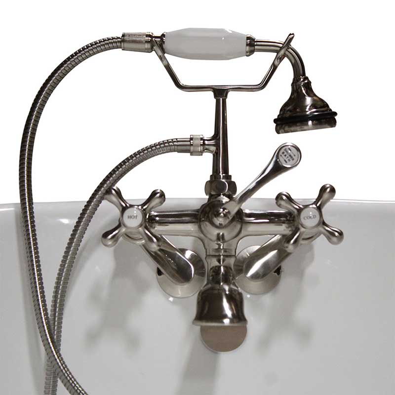Cambridge Plumbing Clawfoot Tub Wall Mount British Telephone Faucet with Hand Held Shower-Brushed Nickel
