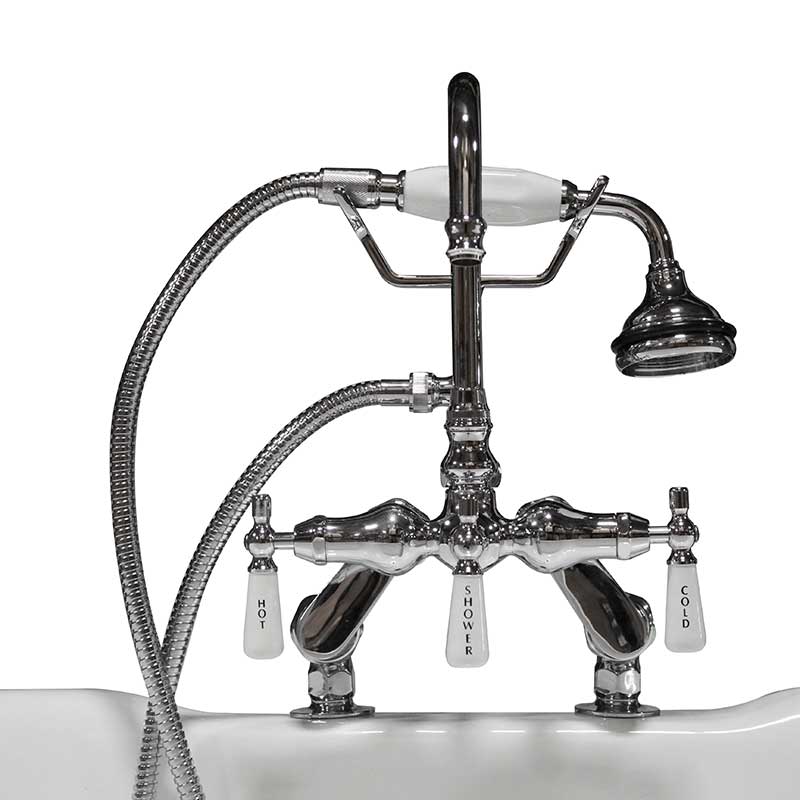 Cambridge Plumbing Clawfoot Tub Deck Mount Porcelain Lever English Telephone Brass Faucet with Hand Held Shower-Polished Chrome