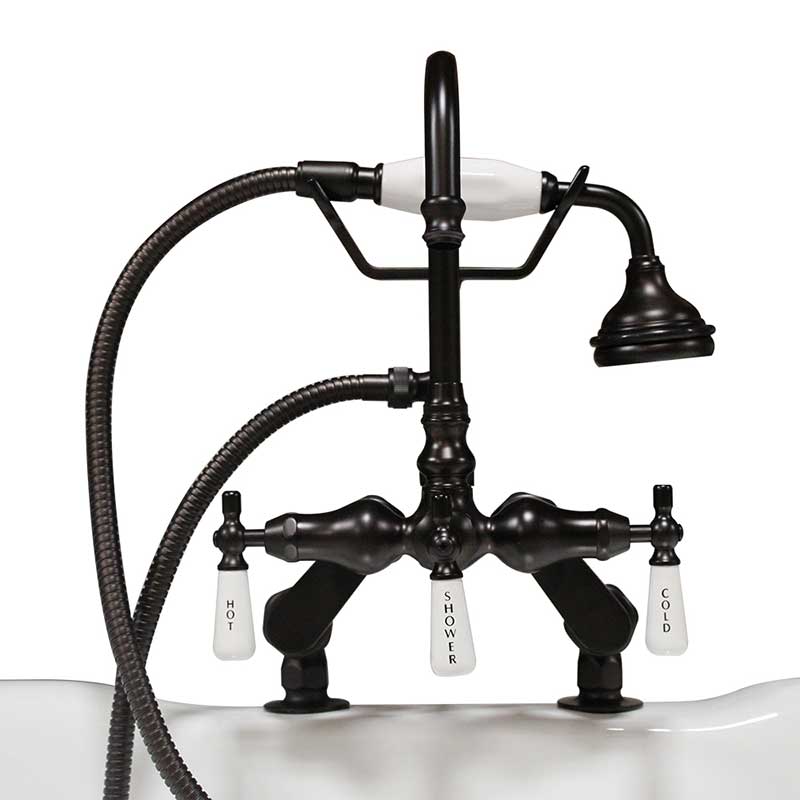 Cambridge Plumbing Clawfoot Tub Deck Mount Porcelain Lever English Telephone Brass Faucet with Hand Held Shower-Oil Rubbed Bronze