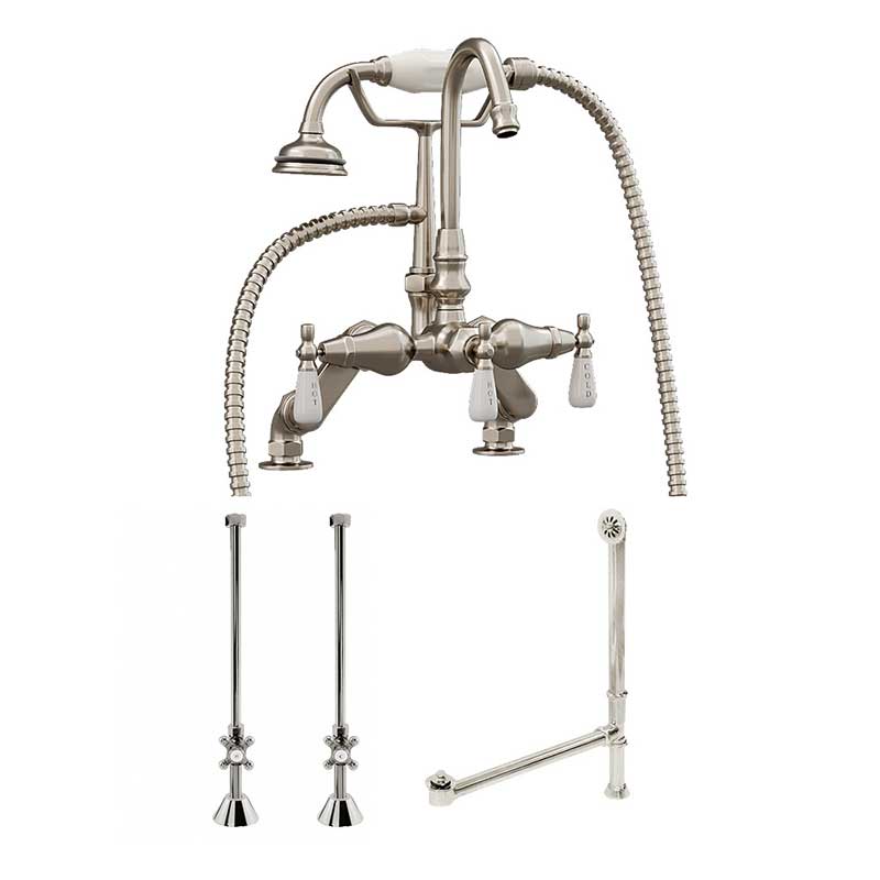 Cambridge Plumbing Complete Plumbing Package For Claw Foot Tub. Goosneck Faucet, Supply Lines With Shut Off Valves, Drain and Overflow Assembly. Brushed Nickel Finish