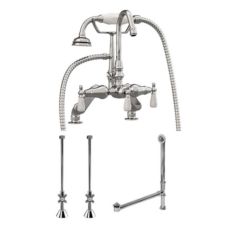 Cambridge Plumbing Complete Plumbing Package For Deck Mount Claw Foot Tub. Goosneck Faucet, Supply Lines With Shut Off Valves, Drain and Overflow Assembly. Polished Chrome Finish