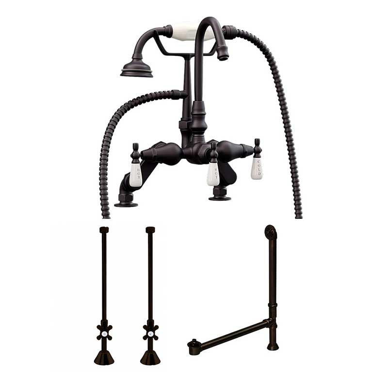 Cambridge Plumbing Complete Plumbing Package For Deck Mount Claw Foot Tub. Goosneck Faucet, Supply Lines With Shut Off Valves, Drain and Overflow Assembly. Oil Rubbed Bronze Finish