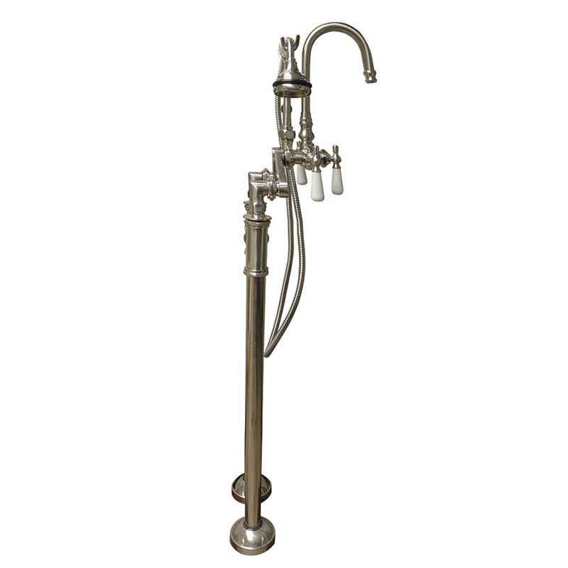 Cambridge Plumbing Freestanding H-Frame Supply Lines With Classic Gooseneck Faucet & Hand Held Shower Combo CAM-H-684 Brushed Nickel 2