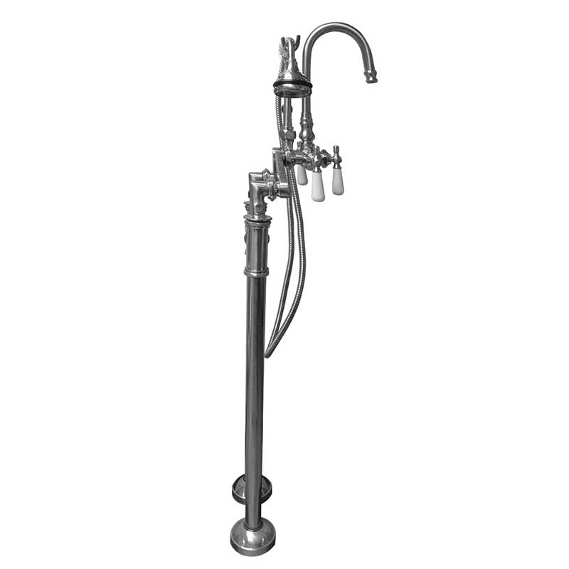 Cambridge Plumbing Freestanding H-Frame Supply Lines With Classic Gooseneck Faucet & Hand Held Shower Combo CAM-H-684 Chrome 2