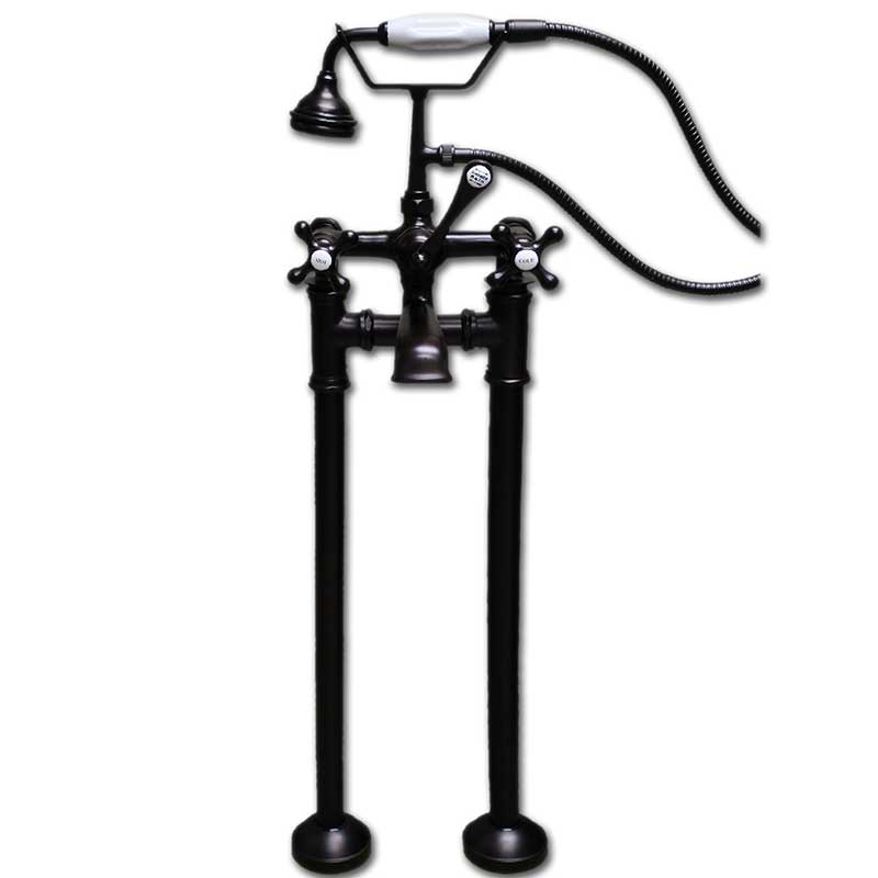 Cambridge Plumbing Freestanding H-Frame Supply Lines With Classic Telephone Faucet & Hand Held Shower Combo - Oil Rubbed Bronze