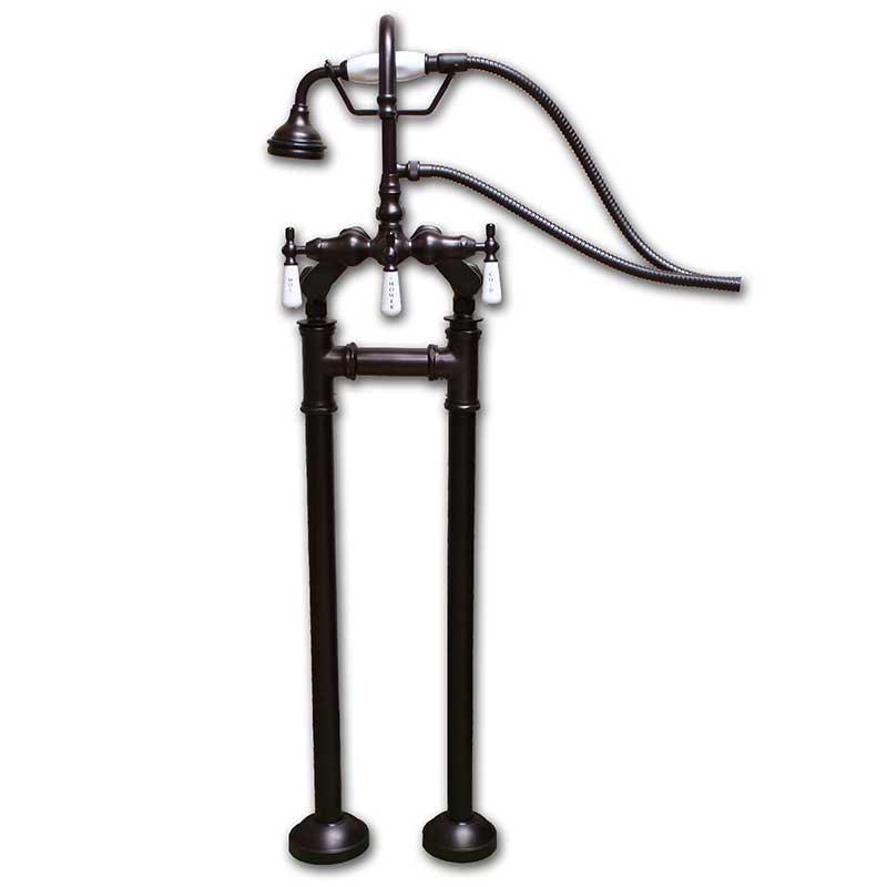 Cambridge Plumbing Freestanding H-Frame Supply Lines With Classic Gooseneck Faucet & Hand Held Shower Combo CAM-H-684 Oil Rubbed Bronze