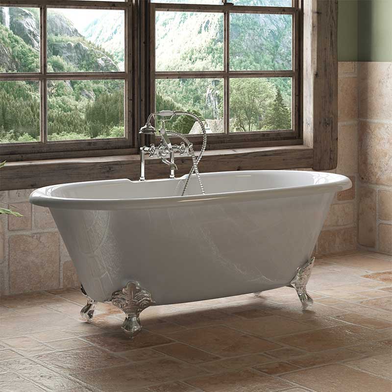 Cambridge Plumbing Cast Iron Double Ended Clawfoot Tub 60" X 30" with 7" Deck Mount Faucet Drillings and Polished Chrome Feet
