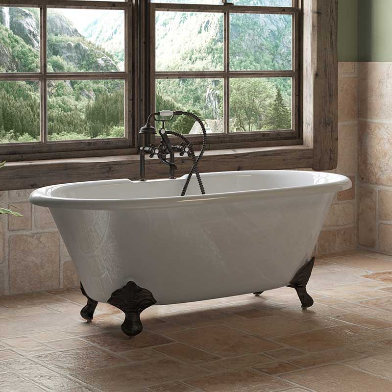 Cambridge Plumbing Cast Iron Double Ended Clawfoot Tub 60" X 30" with 7" Deck Mount Faucet Drillings and Oil Rubbed Bronze Feet