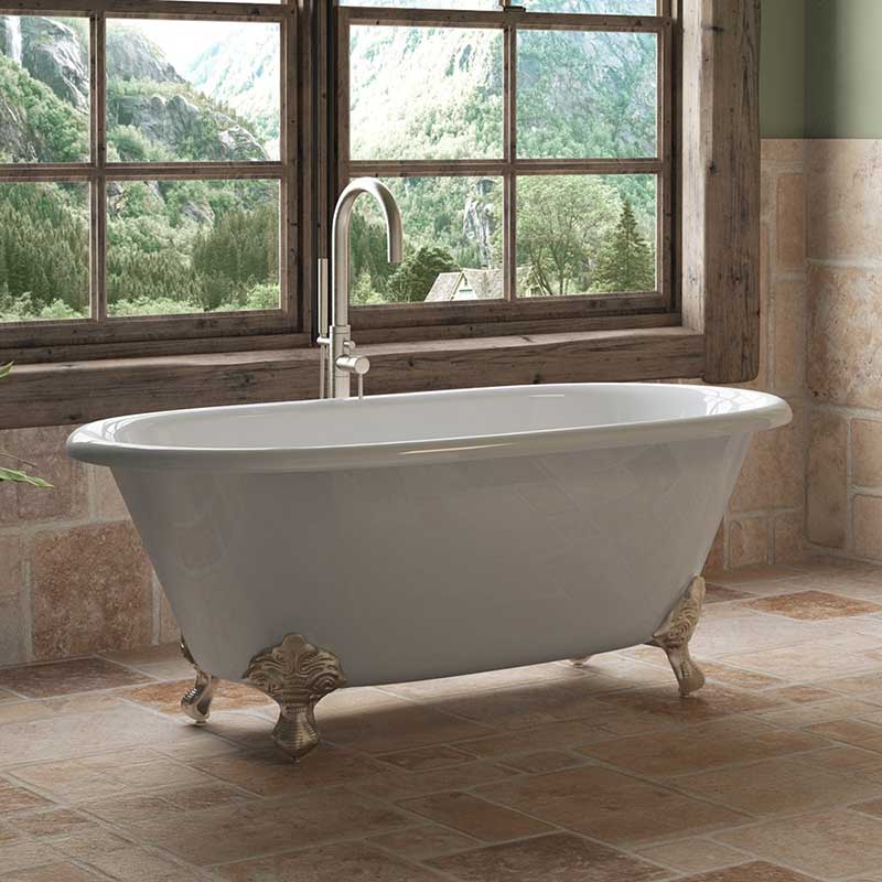 Cambridge Plumbing Cast Iron Double Ended Clawfoot Tub 60" X 30" with No Faucet Drillings and Brushed Nickel Feet