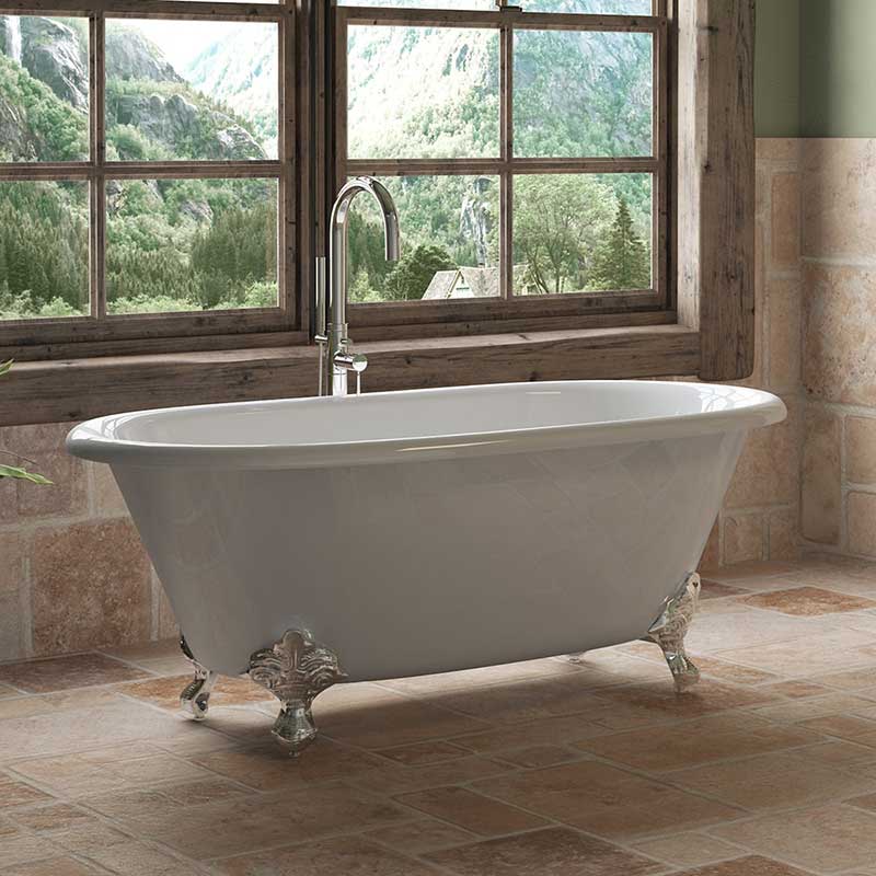 Cambridge Plumbing Cast Iron Double Ended Clawfoot Tub 60" X 30" with No Faucet Drillings and Polished Chrome Feet