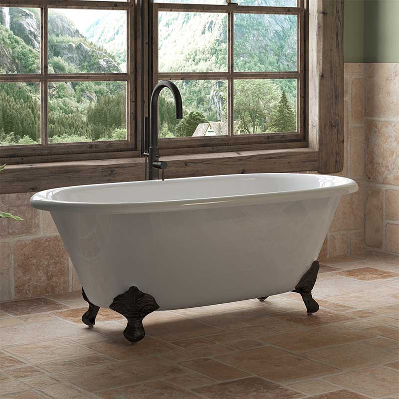 Cambridge Plumbing Cast Iron Double Ended Clawfoot Tub 60" X 30" with No Faucet Drillings and Oil Rubbed Bronze Feet