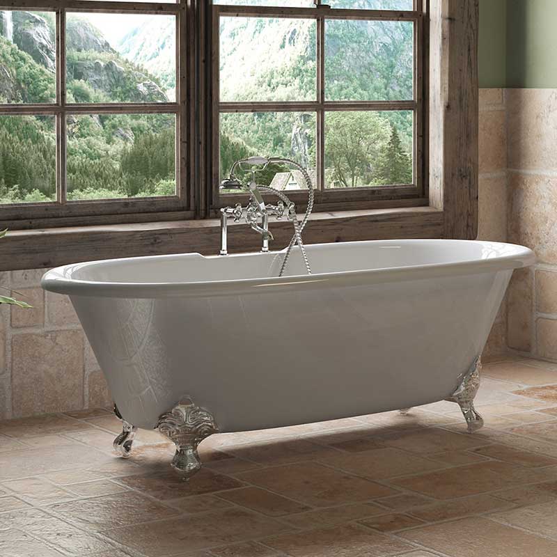 Cambridge Plumbing Cast Iron Double Ended Clawfoot Tub 67" X 30" with 7" Deck Mount Faucet Drillings and Polished Chrome Feet