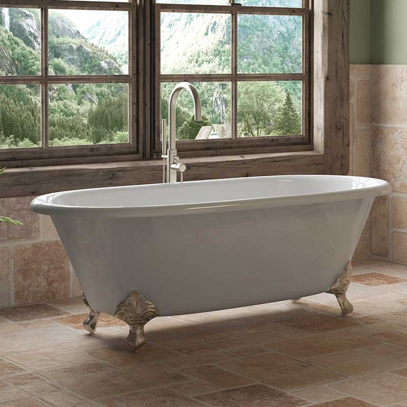 Cambridge Plumbing Cast Iron Double Ended Clawfoot Tub 67" X 30" with No Faucet Drillings and Brushed Nickel Feet