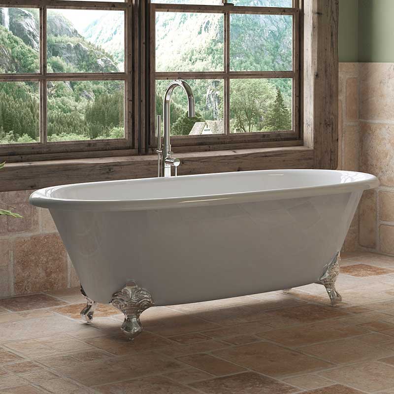 Cambridge Plumbing Cast Iron Double Ended Clawfoot Tub 67" X 30" with No Faucet Drillings and Polished Chrome Feet