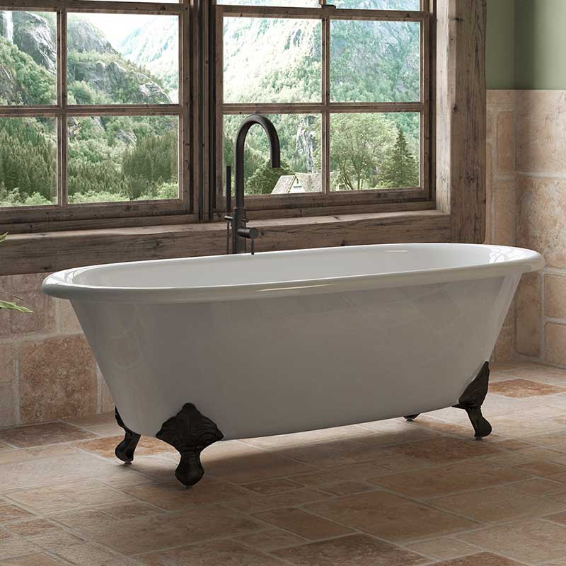 Cambridge Plumbing Cast Iron Double Ended Clawfoot Tub 67" X 30" with No Faucet Drillings and Oil Rubbed Bronze Feet