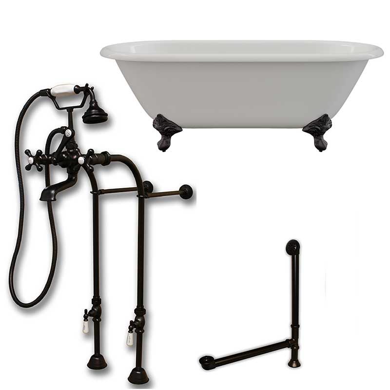 Cambridge Plumbing Cast Iron Double Ended Clawfoot Tub 60" X 30" with No Faucet Drillings and Complete Free Standing British Telephone Faucet and Hand Held Shower Oil Rubbed Bronze Plumbing Package