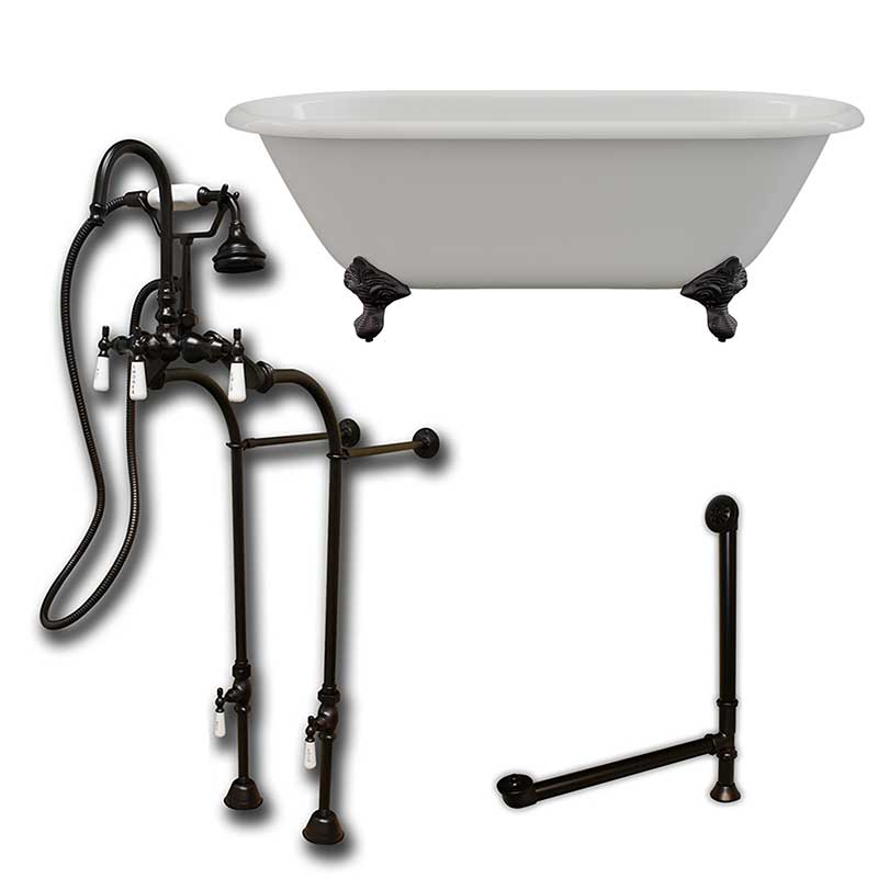Cambridge Plumbing Cast Iron Double Ended Clawfoot Tub 60" X 30" with no Faucet Drillings and Complete Oil Rubbed Bronze Free Standing English Telephone Style Faucet with Hand Held Shower Assembly Plumbing Package