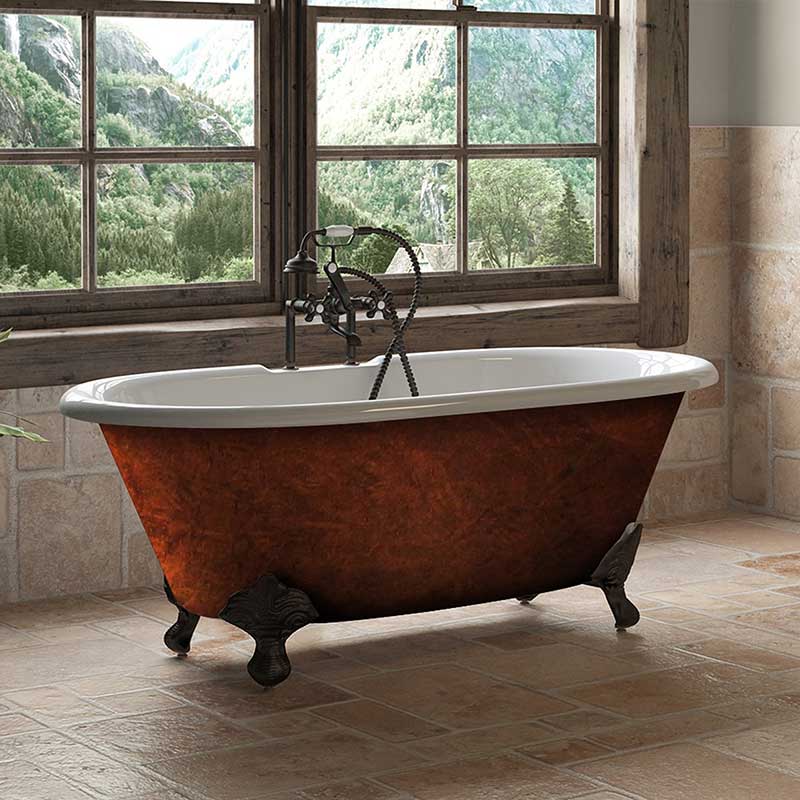 Cambridge Plumbing Cast Iron Clawfoot Bathtub 70”x30" Faux Copper Bronze Finish on Exterior with 7" Deck Mount Faucet Drillings and Oil Rubbed Bronze Feet
