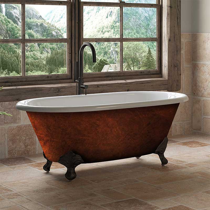 Cambridge Plumbing Cast Iron Clawfoot Bathtub 70”x30" Faux Copper Bronze Finish on Exterior with No Faucet Drillings and Oil Rubbed Bronze Feet