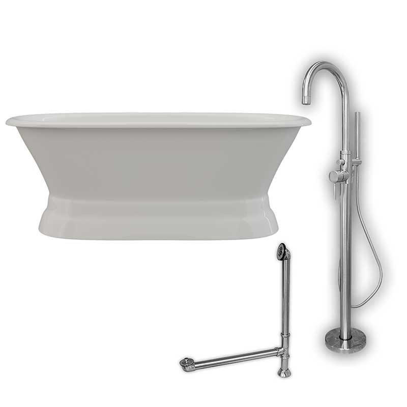 Cambridge Plumbing 66 Inch Cast Iron Dual Ended Pedestal Bathtub with no Faucet drillings & Complete plumbing package in Chrome