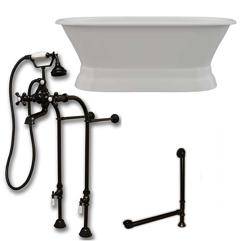 Cambridge Plumbing 66 Inch Cast Iron Dual Ended Pedestal Bathtub with No Faucet drillings and Complete plumbing packge in Oil Rubbed Bronze