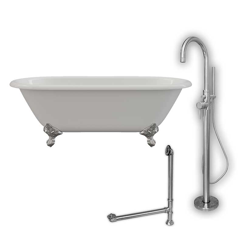 Cambridge Plumbing Cast Iron Double Ended Clawfoot Tub 67" X 30" with no Faucet Drillings and Complete Polished Chrome Modern Freestanding Tub Filler with Hand Held Shower Assembly Plumbing Package