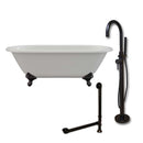 Cambridge Plumbing Cast Iron Double Ended Clawfoot Tub 67" X 30" with no Faucet Drillings and Complete Oil Rubbed Bronze Modern Freestanding Tub Filler with Hand Held Shower Assembly Plumbing Package