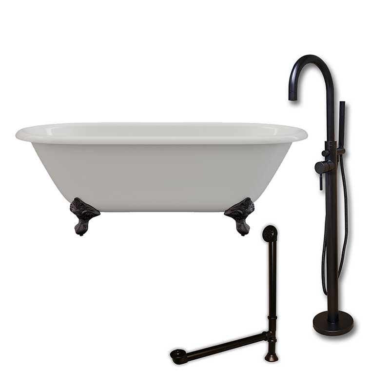 Cambridge Plumbing Cast Iron Double Ended Clawfoot Tub 67" X 30" with no Faucet Drillings and Complete Oil Rubbed Bronze Modern Freestanding Tub Filler with Hand Held Shower Assembly Plumbing Package