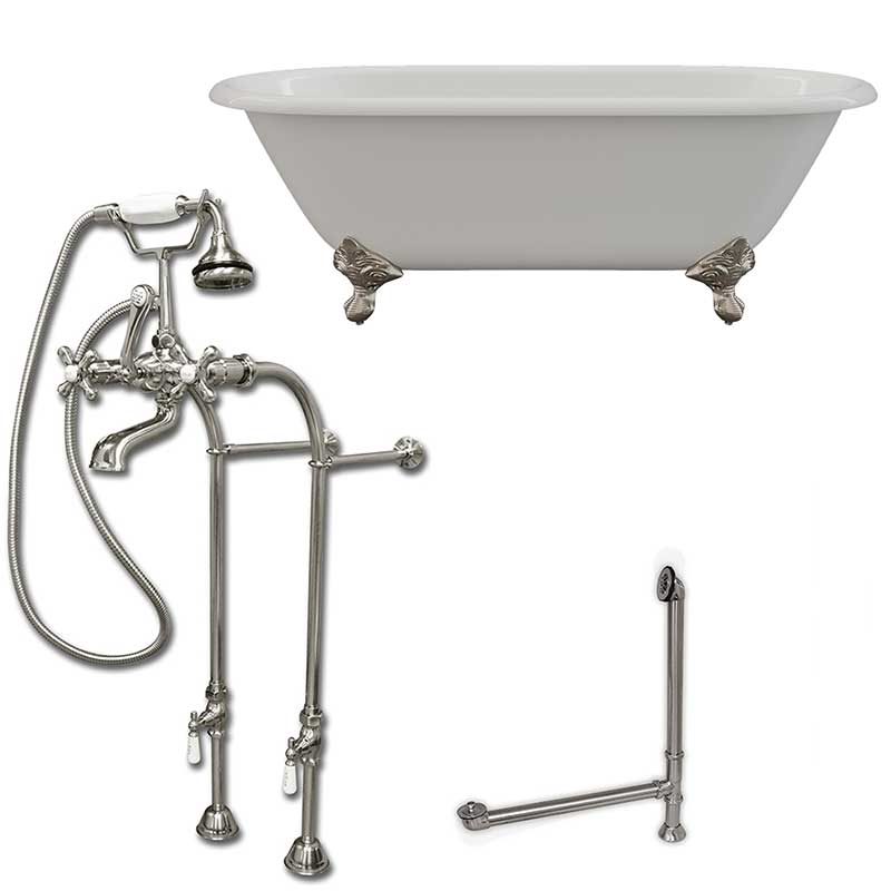 Cambridge Plumbing Cast Iron Double Ended Clawfoot Tub 67" X 30" with No Faucet Drillings and Complete Brushed Nickel Plumbing Package