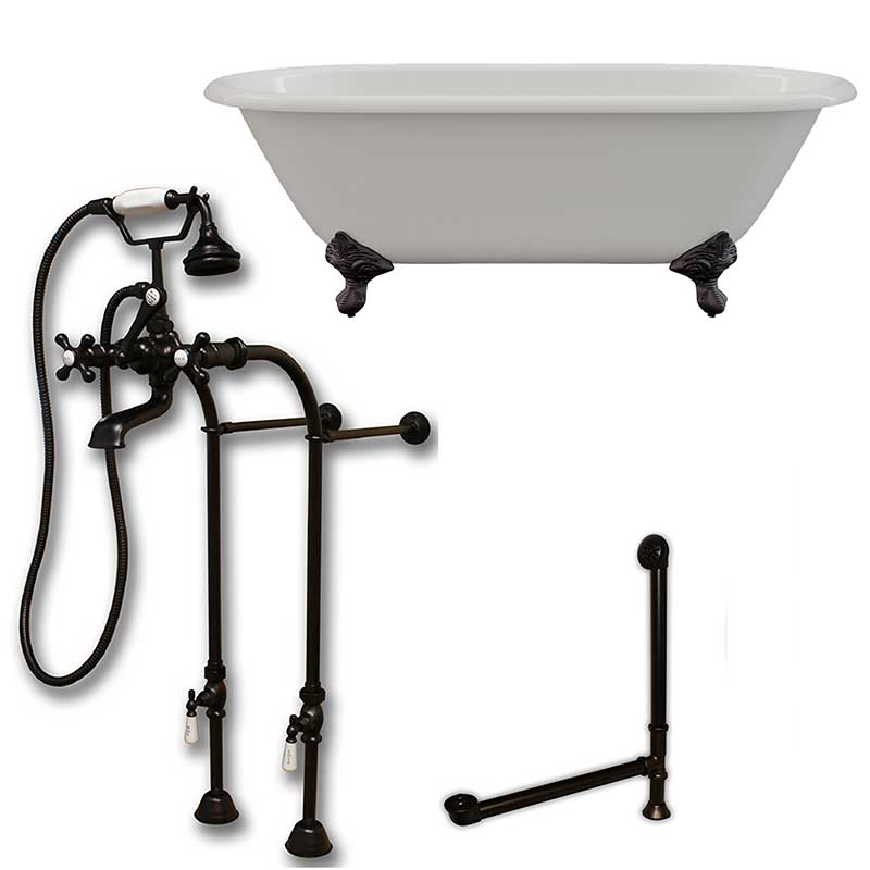 Cambridge Plumbing Cast Iron Double Ended Clawfoot Tub 67" X 30" with No Faucet Drillings and Complete Oil Rubbed Bronze Plumbing Package