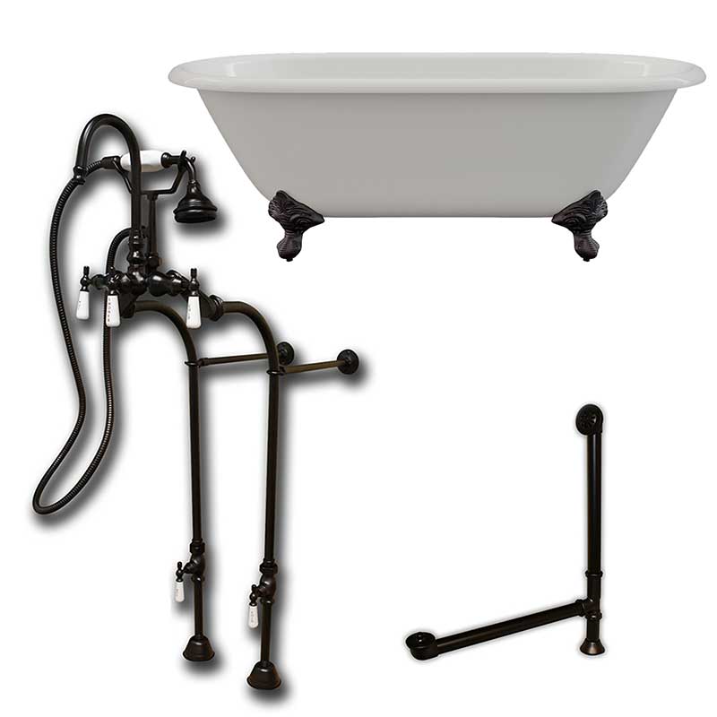Cambridge Plumbing Cast Iron Double Ended Clawfoot Tub 67" X 30" with no Faucet Drillings and Complete Oil Rubbed Bronze Free Standing English Telephone Style Faucet with Hand Held Shower Assembly Plumbing Package