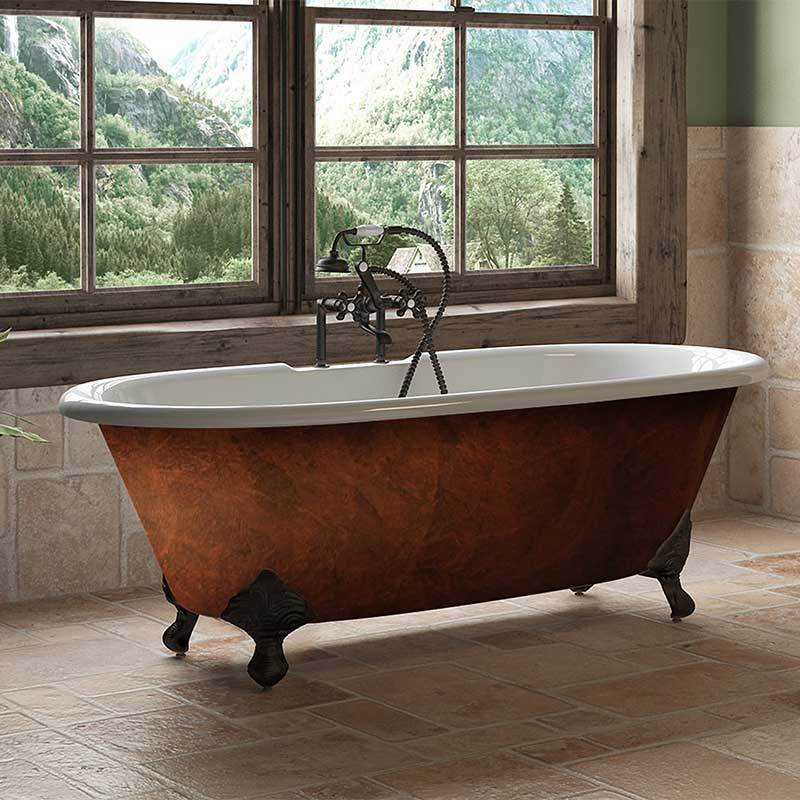 Cambridge Plumbing Cast Iron Clawfoot Bathtub 67”x30" Faux Copper Bronze Finish on Exterior with 7" Deck Mount Faucet Drillings and Oil Rubbed Bronze Feet