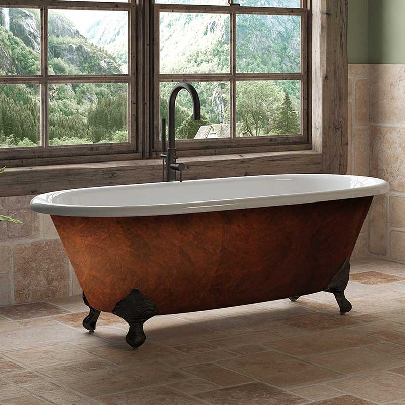 Cambridge Plumbing Cast Iron Clawfoot Bathtub 67”x30" Faux Copper Bronze Finish on Exterior with No Faucet Drillings and Oil Rubbed Bronze Feet