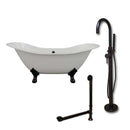 Cambridge Plumbing Cast Iron Double Ended Slipper Tub 71" X 30" with no Faucet Drillings and Complete Oil Rubbed Bronze Modern Freestanding Tub Filler with Hand Held Shower Assembly Plumbing Package