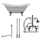 Cambridge Plumbing Cast Iron Double Ended Slipper Tub 71" X 30" with 7" Deck Mount Faucet Drillings and English Telephone Style Faucet Complete Polished Chrome Plumbing Package